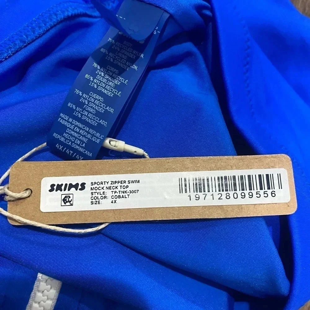 SKIMS Zip Up Swim Mock Neck Top - Cobalt blue Size 4X New with Tags